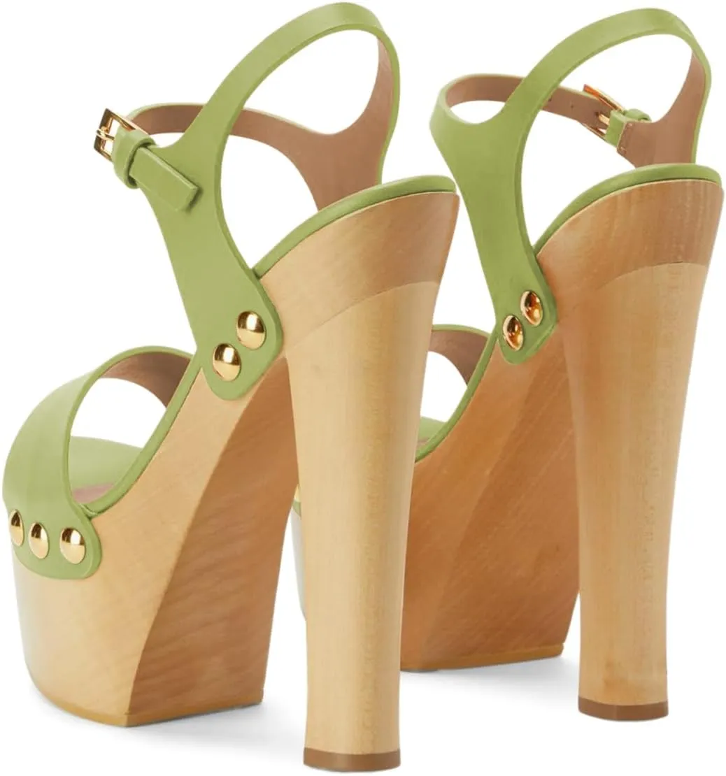 YDN Women's Platform Heeled Sandals Open Round Toe Chunky High Heels Backless Ankle Strap Sexy Casual Shoes for Spring Summer Party Size 4-16 US