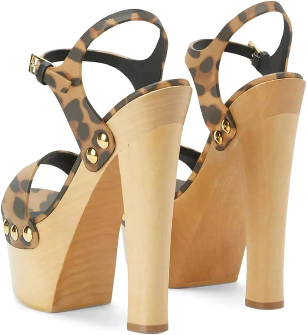 YDN Women's Platform Heeled Sandals Open Round Toe Chunky High Heels Backless Ankle Strap Sexy Casual Shoes for Spring Summer Party Size 4-16 US