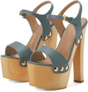 YDN Women's Platform Heeled Sandals Open Round Toe Chunky High Heels Backless Ankle Strap Sexy Casual Shoes for Spring Summer Party Size 4-16 US