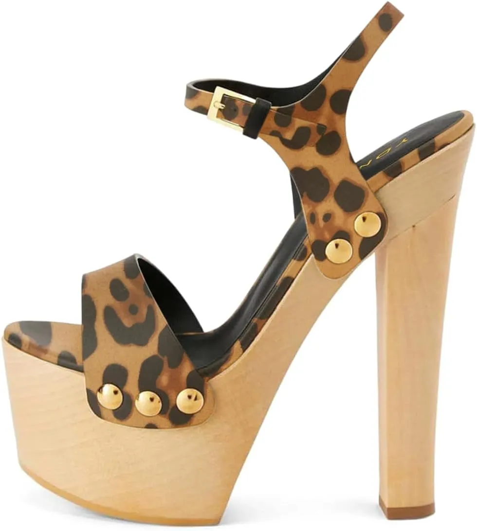 YDN Women's Platform Heeled Sandals Open Round Toe Chunky High Heels Backless Ankle Strap Sexy Casual Shoes for Spring Summer Party Size 4-16 US