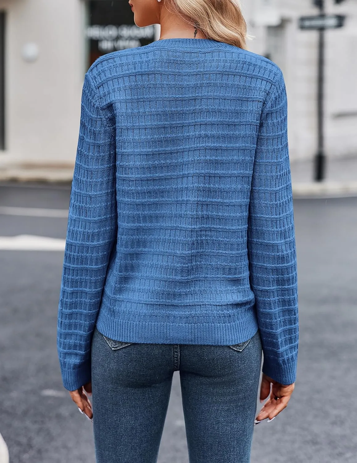 Zeagoo Women's 2025 Cardigan Sweaters Button Down Crew Neck Open Front Long Sleeve Knit Cropped Jackets