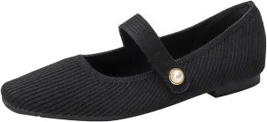 Zeberfi Women's Knit Mary Jane Flat Shoes with Hook and Loop Retro Closed Toe Shallow Mouth Slip On Flats Casual Comfortable Dressy Ballet Flats