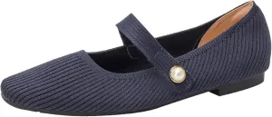 Zeberfi Women's Knit Mary Jane Flat Shoes with Hook and Loop Retro Closed Toe Shallow Mouth Slip On Flats Casual Comfortable Dressy Ballet Flats