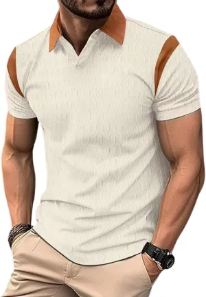 ZOCAVIA Men's Summer Shirts Casual Collared V Neck Short Sleeve Polo Shirts Fashion Solid Color Slim Fit Tops Daily
