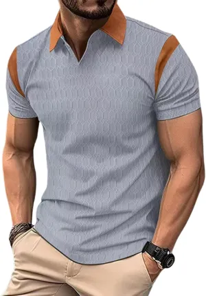ZOCAVIA Men's Summer Shirts Casual Collared V Neck Short Sleeve Polo Shirts Fashion Solid Color Slim Fit Tops Daily