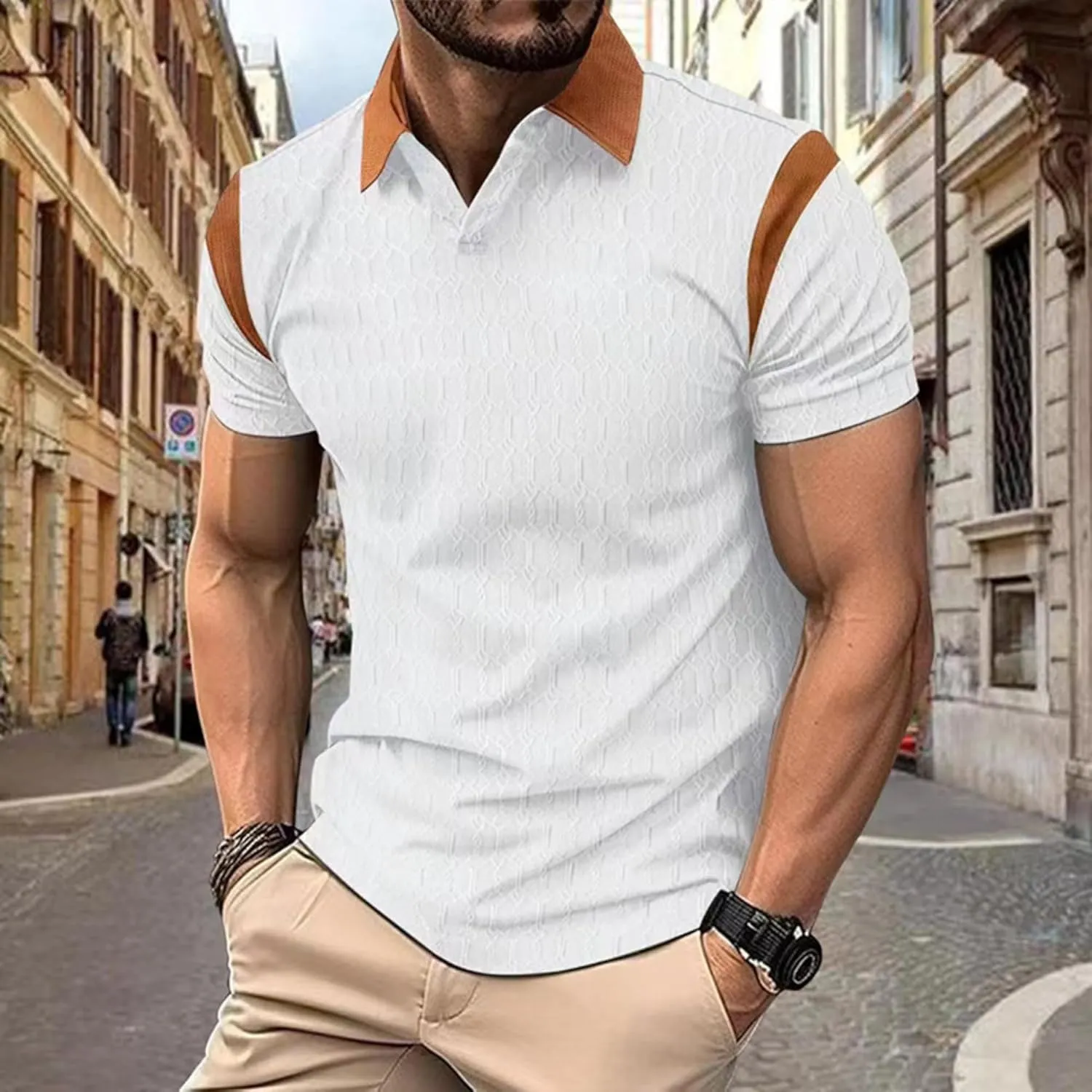 ZOCAVIA Men's Summer Shirts Casual Collared V Neck Short Sleeve Polo Shirts Fashion Solid Color Slim Fit Tops Daily