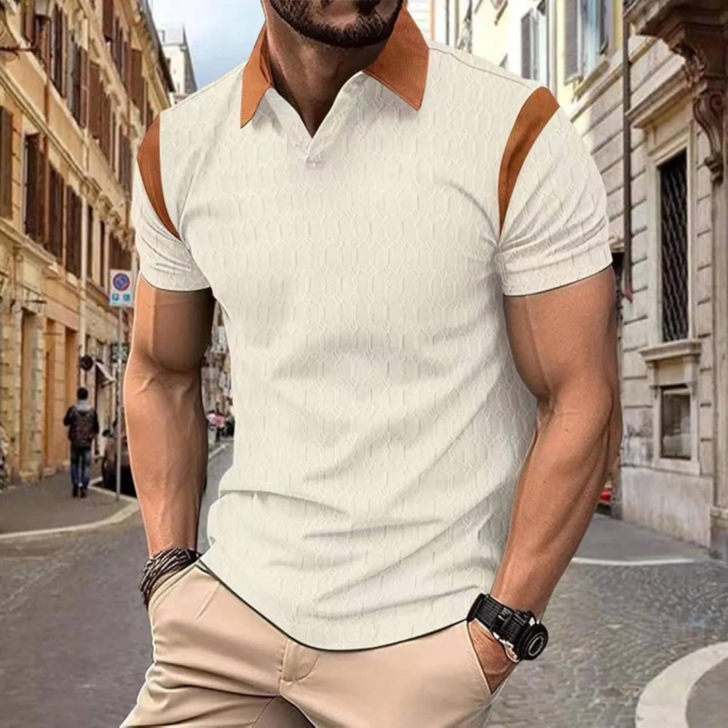 ZOCAVIA Men's Summer Shirts Casual Collared V Neck Short Sleeve Polo Shirts Fashion Solid Color Slim Fit Tops Daily