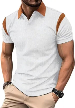ZOCAVIA Men's Summer Shirts Casual Collared V Neck Short Sleeve Polo Shirts Fashion Solid Color Slim Fit Tops Daily