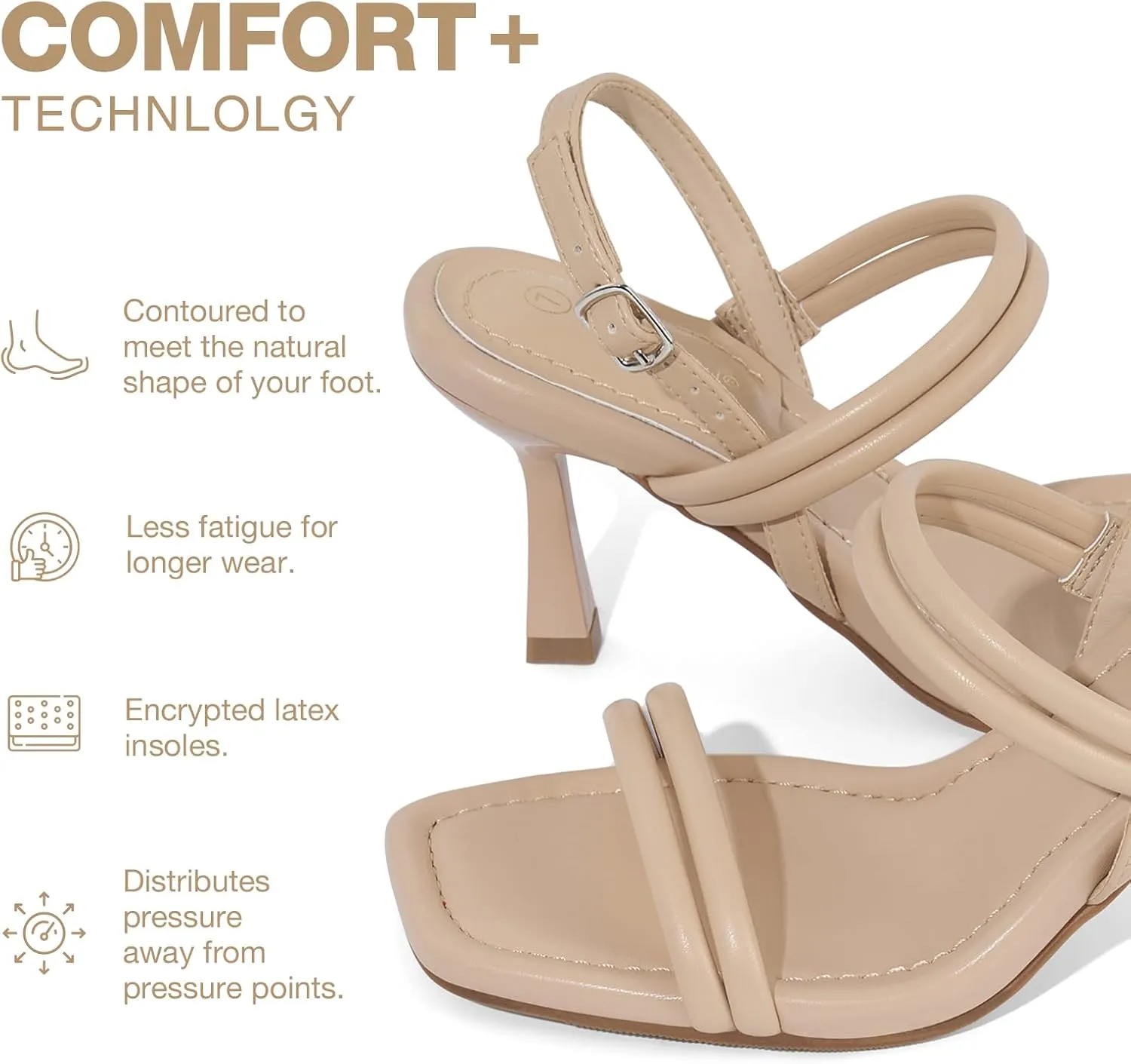ZURIN Womens Strappy Sandals Kitten Heels Square Open Toe Heeled Sandals Ankle Strap Slingback High Heels Dress Party Evening Prom wedding Shoes