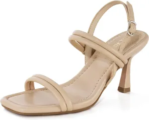 ZURIN Womens Strappy Sandals Kitten Heels Square Open Toe Heeled Sandals Ankle Strap Slingback High Heels Dress Party Evening Prom wedding Shoes